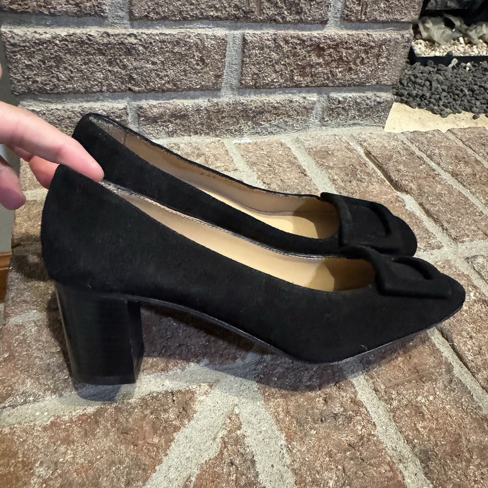 Ann Mashburn Buckle Heel Black Suede Block Made in Italy 36 US 5.5 #242 - Picture 2 of 16